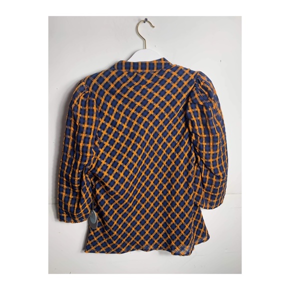Eva Franco Anthropologie Textured Plaid Puff Sleeve Blouse Button up Shirt - Picture 8 of 8